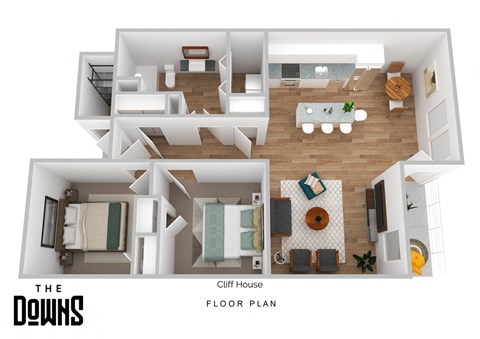 Floor plan for 2 beds, 1 bath, 936 sqft